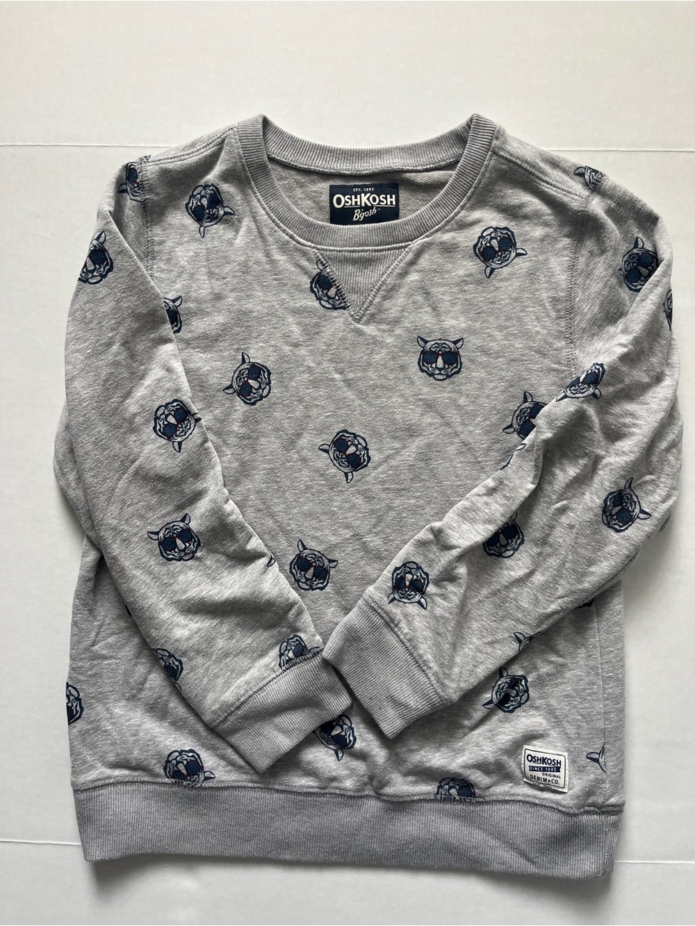 OshKosh B'gosh Gray Crewneck Sweatshirt with Navy Tiger Motif